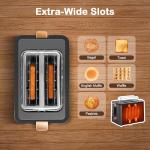 Mecity Toaster 2 Slice Stainless Steel Body Timer, Bagel/Defrost/Reheat/Cancel Functions,Warming Rack, Removable Tray, 6 Browning Settings, Extra Wide Slots, Bread Toaster, 120V 800W Grey