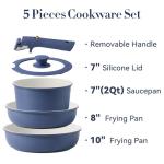 CAROTE 5pcs Pots and Pans Set Non stick,Cookware Set Detachable Handle,kitchen essentials,RV kitchen pot and pan,Induction Cookware,Oven Safe,PFOA PFOS FREE,Blue