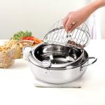 Yopay Deep Fryer Pot 304 Stainless Steel, 3.4L Frying Chicken Pot with Thermometer Control and Lid, Japanese Style Tempura Fryer Pot
