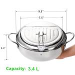 Yopay Deep Fryer Pot 304 Stainless Steel, 3.4L Frying Chicken Pot with Thermometer Control and Lid, Japanese Style Tempura Fryer Pot