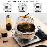 Yopay Deep Fryer Pot 304 Stainless Steel, 3.4L Frying Chicken Pot with Thermometer Control and Lid, Japanese Style Tempura Fryer Pot