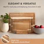 Acacia Wood Cutting Board for Kitchen, Non-Toxic Cutting Board Set of 3, Chopping Boards with Deep Juice Groove for Meat, Cheese & Vegetables - Durable & Double sided with serving Compartments