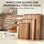 Acacia Wood Cutting Board for Kitchen, Non-Toxic Cutting Board Set of 3, Chopping Boards with Deep Juice Groove for Meat, Cheese & Vegetables - Durable & Double sided with serving Compartments