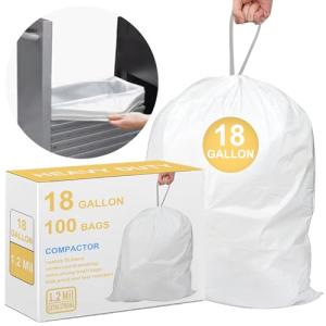 18 Gallon Heavy Duty Compactor Kitchen Trash Bags 1.2 Mil THICK 100 Count with Reinforced Drawstring | Perfect Fit for 18 Gallon & Most Kitchen Compactors | Tear & Leak Resistant