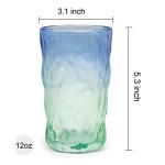 TOSSOW Drinking Glasses Set of 2,Mixed Drink Glassware Sets Glacier Pattern Colorful Glass Water Cups for Wine, Beer, Juice, Mojito and Cocktail(12 oz)