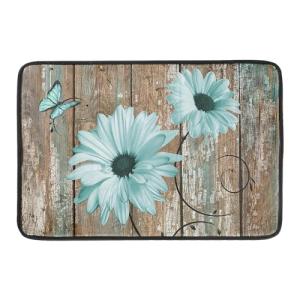 Rustic Daisy Dish Drying Mat for Kitchen Countertop 18x24 inch Teal Sunflowers on Wooden Board Dish Drainer Mats Fast Drying Country Vintage Style Shabby Chic Flower Dish Drying Pad Decor Large