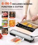 Vacuum Sealer for Food,75 Kpa Precision Suction Power 6-in-1 Food Sealer with Digital Timer, Dry & Moist Food Modes, Compact Design with 10 Vacuum Bags & Built-in Cutter