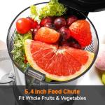 Cold Press Juicer Machines with 5.4" Wide Feed Chute - Slow Masticating Juicer Extractor for Whole Fruits & Vegetables - Quiet Motor, Easy to Clean with Brush - High Juice Yield - Black