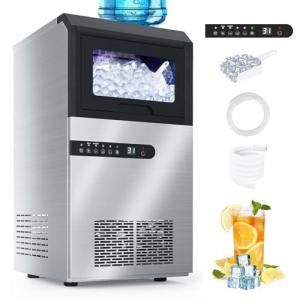 ADVWIN Commercial Ice Maker Machine, 100Lbs/24H with 33Lbs Storage Bin, 45Pcs Clear Ice Cubes/Cycle, 2-Way Add Water, Under Counter Freestanding Ice Maker