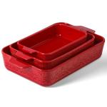 Ceramic Baking Dish Set of 3, Casserole Dishes for Oven, Ideal for Baking, Stewing, Roasting, and Holiday Feasts. The Gift for Mother's Day, Thanksgiving, Christmas, or Housewarming(Christmas Red）
