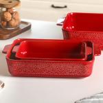 Ceramic Baking Dish Set of 3, Casserole Dishes for Oven, Ideal for Baking, Stewing, Roasting, and Holiday Feasts. The Gift for Mother's Day, Thanksgiving, Christmas, or Housewarming(Christmas Red）