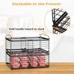 NADAMOO Freezer Organizer Bins, 2 Packs Large Expandable Stackable Chest Freezer Containers with Handle, Metal Adjustable Storage Baskets for Fridge, Deep Freezer, Cabinet, Kitchen, Pantry - Black