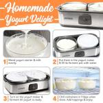 JoyMech Yogurt Maker Machine with Two 1-Quart Containers for Larger Batches, Oatmeal, Pudding, or Jello, Food-Grade Martial, One-touch Control, Homemade Yogurt