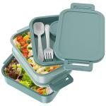 Jelife Bento Box Adult Lunch Box - 72oz Stackable Bento Lunch Box for Adults, 3 Layers All-in-One Large Bento Box Leak-Proof Lunchbox with Utensil Sauce Dressing Containers for Dining Out,Work, Green