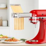 3 in 1 Pasta Attachment for KitchenAid Stand Mixer - Professional Stainless Steel Pasta Maker includes Roller, Spaghetti & Fettuccine Cutters, With Removable Baffle and Cleaning Brush by HOZODO
