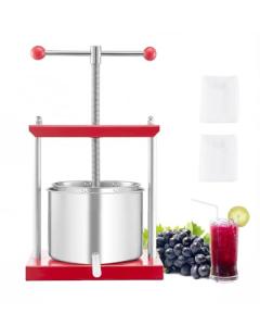 VEVOR 1.6 Gal/6L Fruit Wine Press, 2 Stainless Steel Barrels, Manual Juice Maker, Cider Apple Grape Tincture Honey Olive Oil Making Press with T-Handle for Outdoor Kitchen Home