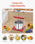 VEVOR 1.6 Gal/6L Fruit Wine Press, 2 Stainless Steel Barrels, Manual Juice Maker, Cider Apple Grape Tincture Honey Olive Oil Making Press with T-Handle for Outdoor Kitchen Home