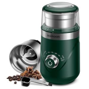 SHARDOR Electric Super Silent Blade Coffee Grinder, Timed Grind Control Rotary Knob, Adjustable Coarse to Fine for Coffee Beans, Spices & Herbs, with 1 Removable Stainless Steel Bowl, Green