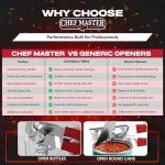 Chef Master Commercial Can Opener Heavy Duty - Manual Hand Crank for Large Cans with Anti-Slip Grip - Stainless Steel Restaurant Can Opener Manual for Seniors, Kitchen, Bars & Food Trucks - 90056