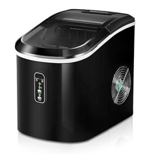 Euhomy Ice Maker Countertop, 26 lbs/24H, 9 Cubes Ready in 6 Mins, Self-Cleaning, Compact Potable Ice Maker with Ice Scoop and Basket for Home/Kitchen/Office.(Black)