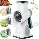 YOUCZON Rotary Cheese Grater Multi-Purpose Stainless Steel Cheese Shredder - Cheese Grater With Handle Effortless Grating of Carrots, Potatoes, Vegetables, and Fruits (White)