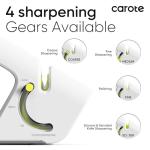 CAROTE 4-in-1 Knife Sharpener for Kitchen Knives 3-Stage Knife Sharpener Helps Repair, Restore,Polishe Blades, Safe & Easy to Use with Non-Slip Base and Grip Light Grey