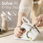 CAROTE 4-in-1 Knife Sharpener for Kitchen Knives 3-Stage Knife Sharpener Helps Repair, Restore,Polishe Blades, Safe & Easy to Use with Non-Slip Base and Grip Light Grey