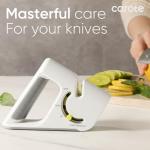 CAROTE 4-in-1 Knife Sharpener for Kitchen Knives 3-Stage Knife Sharpener Helps Repair, Restore,Polishe Blades, Safe & Easy to Use with Non-Slip Base and Grip Light Grey