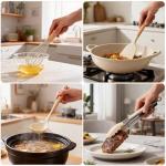 Silicone Cooking Utensil Set,12 PCS Cooking Cookware Kitchen Utensils Set for Cooking, Nonstick 446°F Heat-Resistant Cookware Kitchen Tools of Spoon,Brush,Whisk,Spatula,Turner Tongs (Khaki)