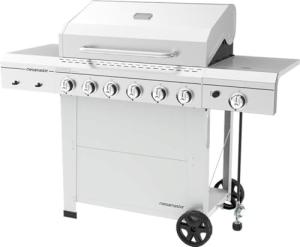 Megamaster Stainless Steel 6-Burner Propane Gas Grill with Side Burner, Barbecue Grill with Temperature Gauge, 66,000 BTUs, 737 SQ. In. Cooking Area, Outdoor BBQ Grill for Backyard Patio - 720-0983CB