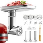 EZATO Stainless Steel Meat Grinder Attachments for KitchenAid, Sausage Stuffer, Compatible with KitchenAid Stand Mixer of All Models, Dishwasher Safe