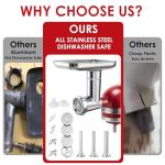 EZATO Stainless Steel Meat Grinder Attachments for KitchenAid, Sausage Stuffer, Compatible with KitchenAid Stand Mixer of All Models, Dishwasher Safe