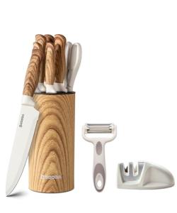 Knife Set,GOODA 9 Piece Kitchen Knife Set with Block and Sharpener, Anti-Rust Stainless Steel Cooking Knives Set for Kitchen, Chef Knife Block Set