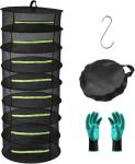 Herb Drying Rack Hanging 8 Layer, 2ft Collapsible Herb Dryer Mesh with Zipper, Garden Gloves, Hook, Plant Net Dry Rack for Drying Seeds, Buds, Grass, Hydroponic Plants for Outdoor Harvest 24"D x 63"H