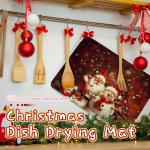 2 Pcs XXL Christmas Dish Drying Mat,Absorbent Microfiber Mats with Santa Claus Snowman Pattern,Large 24 x 17" Dishes Drainer Pad for Xmas Decoration,Winter Festival,Kitchen Counter,Coffee Countertops