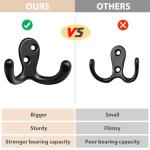 Homanu 6 Pack Coat Hooks, Heavy Duty Double Prong Coat Hooks Wall Mounted with 12 Screws, No Rust Black Metal Wall Hooks for Hanging Towel, Coat, Bag, Hat, Cup, Key