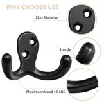 Homanu 6 Pack Coat Hooks, Heavy Duty Double Prong Coat Hooks Wall Mounted with 12 Screws, No Rust Black Metal Wall Hooks for Hanging Towel, Coat, Bag, Hat, Cup, Key