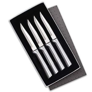 Rada Cutlery 4-Piece Serrated Steak Knife Gift Set (S4S), Stainless Steel Hollow Ground Blades, Made in USA, Silver Handles