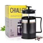 Chiallco Mini French Press Coffee Maker, Heat Resistant Thickened Borosilicate Classic Glass Stainless Steel Coffee Press, 12OZ Heat Cold Brew Coffee Pot Tea Press for Kitchen Travel Camping，Black