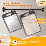 2Pack Stainless Steel Cutting Board,Double Sided Steel for kitchen Stainless Steel/Wheat Straw PP Cutting Board for meat, Large and Medium, Extra Pocekt Knife Sharpener
