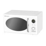 Emerson MWRG0901W 0.9 Cu. Ft. Retro Microwave with 1,000W Grill Function, 800W Cooking Power, LED Display, 5 Power Levels, 8 Auto Menus, Glass Turntable, Child Lock, White Countertop Design