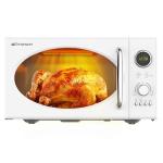 Emerson MWRG0901W 0.9 Cu. Ft. Retro Microwave with 1,000W Grill Function, 800W Cooking Power, LED Display, 5 Power Levels, 8 Auto Menus, Glass Turntable, Child Lock, White Countertop Design