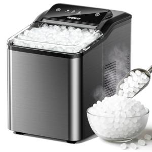 Vibofrost Nugget Ice Maker Countertop – Premium Stainless Steel, Chewable Sonic Ice, 2000+ Ice Pellets Daily, Ready in 6-10 Minutes, Self-Cleaning & Innovative Anti-Scale System (Black)