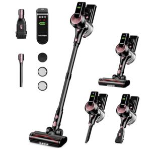 Cordless Vacuum Cleaner, Self-Standing 40Kpa 45Mins Vacuum Cleaners for Home, 8-in-1 Lightweight Stick Vacuum with Anti-tangle Wireless Vacuum for Carpet, Tile, Pet Hair, Hardwood Floors, Black
