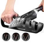 MAD SHARK Knife Sharpener, 6 Adjustable Sharpening Angle, Coarse & Fine Knife Sharpener Tool, Handheld Manual Knives Sharpener for Precision Kitchen Knives, Pocket, Scissors, Black