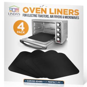 Toaster Oven Liners for Bottom of Oven (4 Pack) Reusable Non-Stick Heat Resistant Toaster Liners, Compatible with Ninja, Cuisinart, Emeril Lagasse & More, Toaster Mat, 12"x12" (Black)