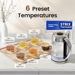 TOPZEE 1.7L Glass Electric Kettle for Coffee & Tea, Hot Water Boiler with 6 Preset Temperatures, Keep Warm and Memory Function, Auto Shut-off & Dry Boil Protection, BPA Free, Rapid Boil, 1500W, Silver