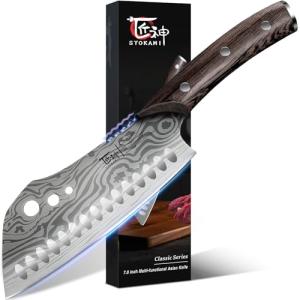 SYOKAMI Cleaver Chef Knife with Herb Stripper, 7" Asian Kitchen Knife 3-in-1 Combined with Chef's Knife, Santoku, Nakiri for Slicing, Chopping, Dicing, Mincing, Housewarming Birthday Cooking Gifts