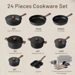 CAROTE 24Pcs Nonstick Kitchen Cookware Sets, Non stick Pots and Pans set, Induction Cookware Set Black
