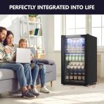 Icyglee Beverage Refrigerator and Cooler, 126 Can Mini fridge with Plastic Door, Beverage Cooler with Digital Temperature Display & Adjustable Shelves for Soda Beer or Wine, Black